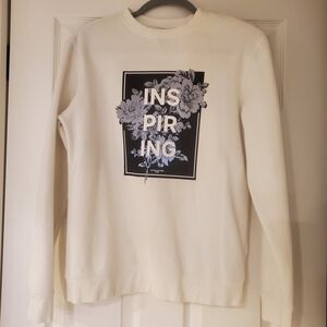 H&M White Mens Crewneck Sweatshirt with Black Floral Graphic